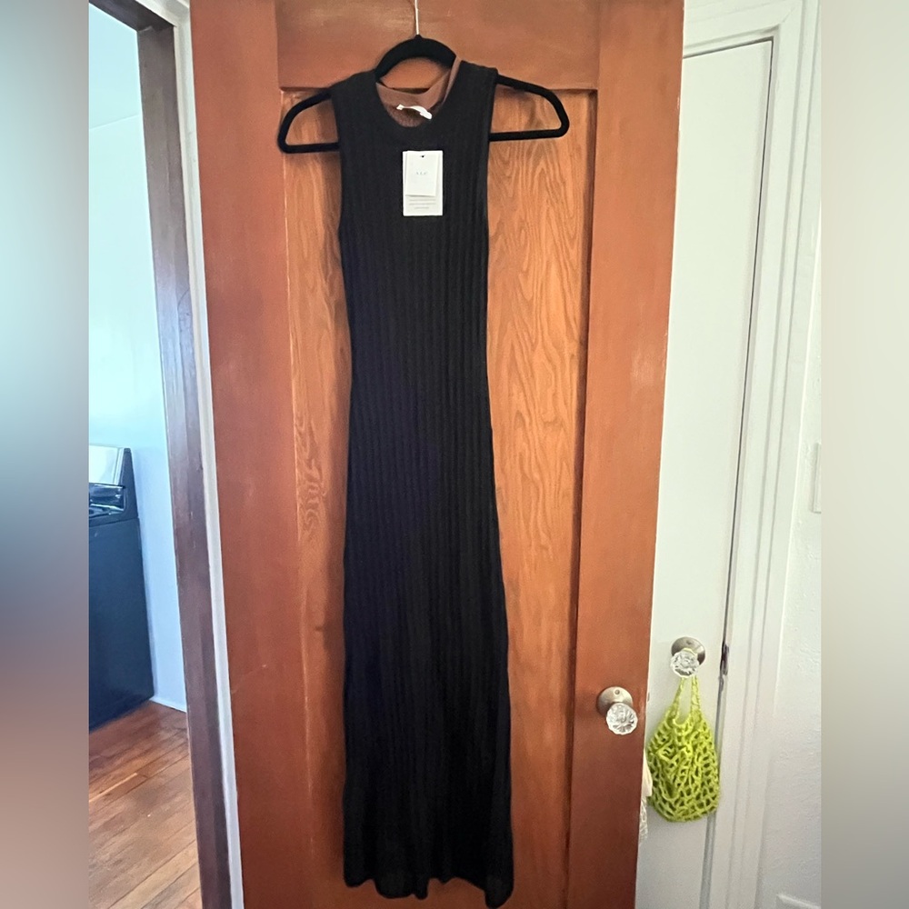 ALC Layered Cotton Mesh Bodycon Midi Dress in Black and Brown NWT